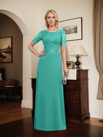 A-line Scoop Floor-Length Lace Chiffon Mother of the Bride Dress With Sequins