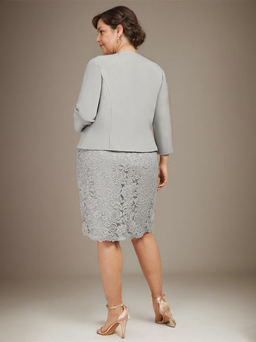 Sheath/Column Scoop Knee-Length Chiffon Lace Mother of the Bride Dress With Beading