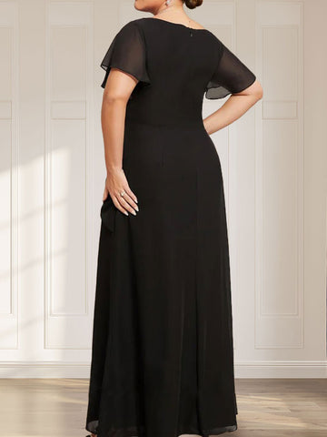 A-line Scoop Ankle-Length Chiffon Mother of the Bride Dress With Beading Pleated