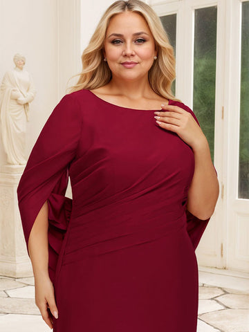 Trumpet/Mermaid Boat Neck Floor-Length Chiffon Mother of the Bride Dress With Pleated