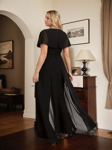 Jumpsuit/Pantsuit V-Neck Floor-Length Chiffon Evening Dress