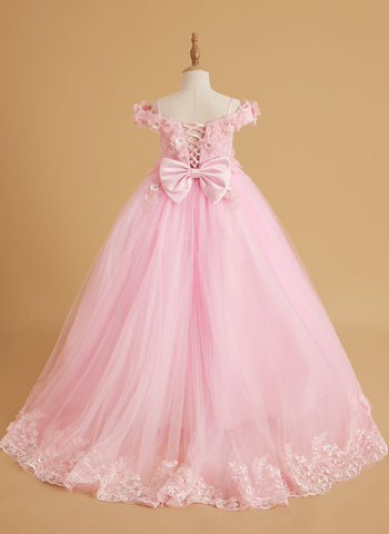 Ball-Gown/Princess Lace Sweep Train Pink Birthday Dress