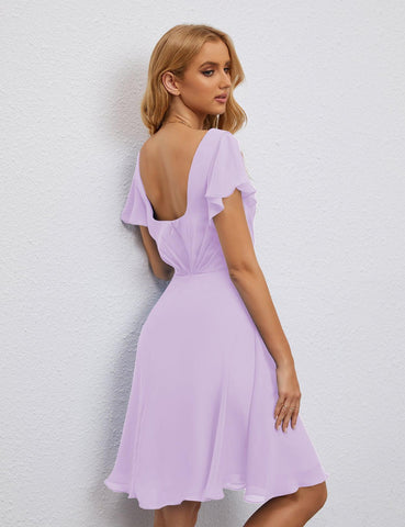 Robe de soirée dos nu, robe de bal formelle, longueur genou, manches courtes, robe de cocktail 28077 