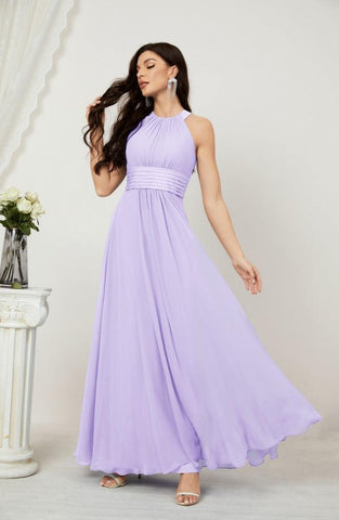 Baoleely Formal Party Gown Dress Chiffon Halter Long Sleeveless Bridesmaid Dresses 2802
