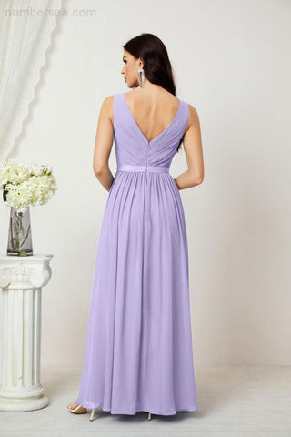 Women's Chiffon Long Bridesmaid Dresses A line Sleeveless Formal Prom Gown for Evening Party Homecoming Dresses 2808
