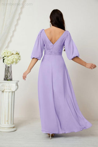 Baoleely  Formal Prom Gown Women V-Neck Chiffon Bridesmaid Dresses Long Bishop Sleeve Party Dress 2807