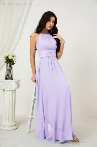 Baoleely Formal Party Gown Dress Chiffon Halter Long Sleeveless Bridesmaid Dresses 2802