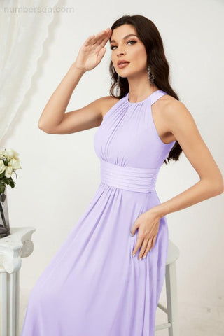 Baoleely Formal Party Gown Dress Chiffon Halter Long Sleeveless Bridesmaid Dresses 2802