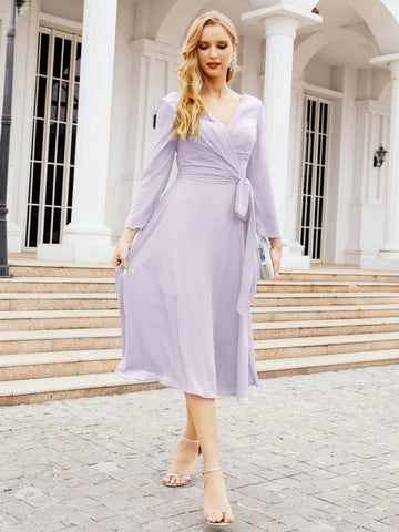 Robe de demoiselle d'honneur dos nu en V avec ceinture à la taille - Mère de la mariée - Invitée au mariage SY28031