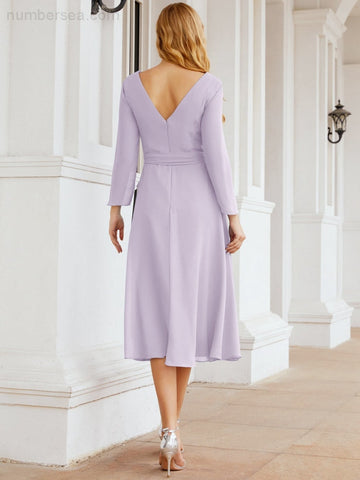 Robe de demoiselle d'honneur dos nu en V avec ceinture à la taille - Mère de la mariée - Invitée au mariage SY28031