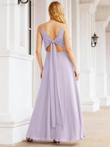 Baoleely Spaghetti Strap Bridesmaid Dresses V Neck Butterfly Back Fromal Evening Party Prom Gown 28036