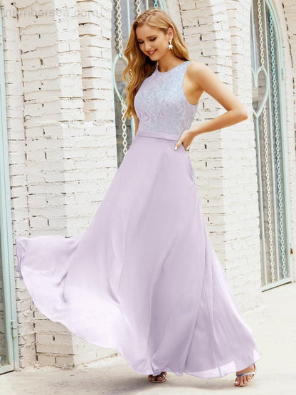 Lace Bridesmaid Dress Floor Length Evening Gowns with Pockets 28017