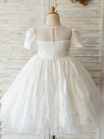 Lace Knee-length First Communion Flower Girl Dress
