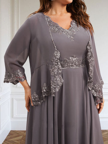 A-line V-Neck Ankle-Length Chiffon Mother of the Bride Dress With Sequins Appliques Lace Beading