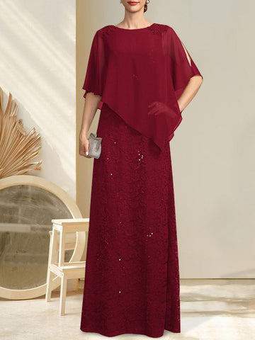 Sheath/Column Scoop Floor-Length Chiffon Lace Mother of the Bride Dress With Sequins Beading