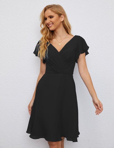 Robe de soirée dos nu, robe de bal formelle, longueur genou, manches courtes, robe de cocktail 28077 