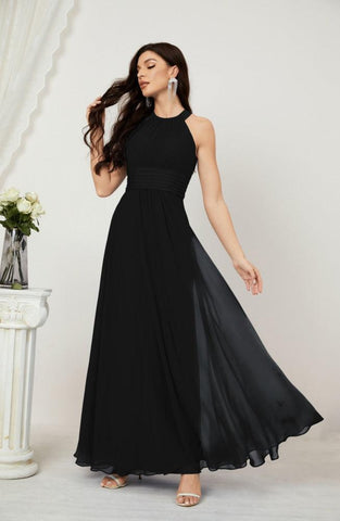 Baoleely Formal Party Gown Dress Chiffon Halter Long Sleeveless Bridesmaid Dresses 2802