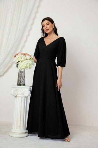 Baoleely  Formal Prom Gown Women V-Neck Chiffon Bridesmaid Dresses Long Bishop Sleeve Party Dress 2807
