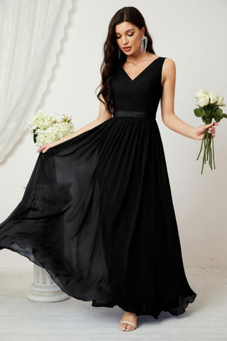 Women's Chiffon Long Bridesmaid Dresses A line Sleeveless Formal Prom Gown for Evening Party Homecoming Dresses 2808