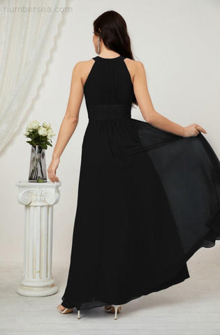Baoleely Formal Party Gown Dress Chiffon Halter Long Sleeveless Bridesmaid Dresses 2802