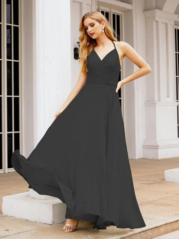 Baoleely Halter Chiffon Bridesmaid Dresses Wedding Appare Sleeveless Formal Prom Dress with Ruffled Back 28035