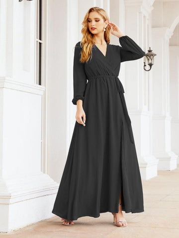 Robe de demoiselle d'honneur en mousseline Sunnderly pour femme, coupe trapèze, manches longues, robe de soirée formelle pour invitée de mariage SY28032 