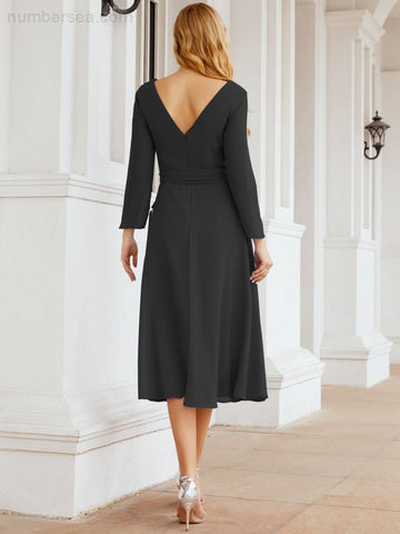 Robe de demoiselle d'honneur dos nu en V avec ceinture à la taille - Mère de la mariée - Invitée au mariage SY28031