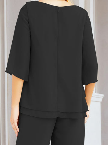 Baoleely Élégante robe mère de la mariée 2 pièces, grande taille, pantalon, volants, couches argentées, peignoir 28064