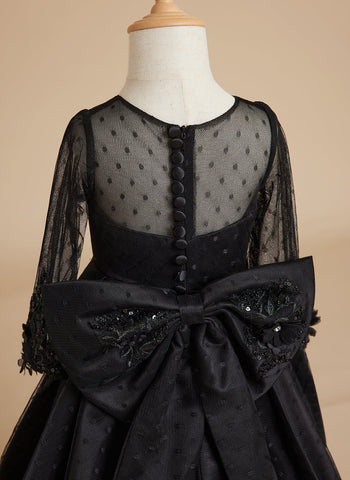 Ball-Gown/Princess Satin Sweep Train Black Dress