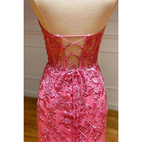 Vestido de fiesta largo con escote en V y apliques de encaje, corte tubo/columna, sexy 