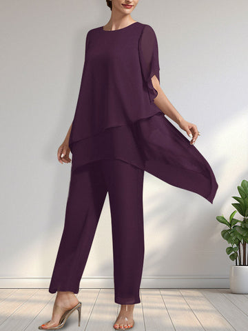 Separates Jumpsuit/Pantsuit Scoop Ankle-Length Chiffon Mother of the Bride Dress