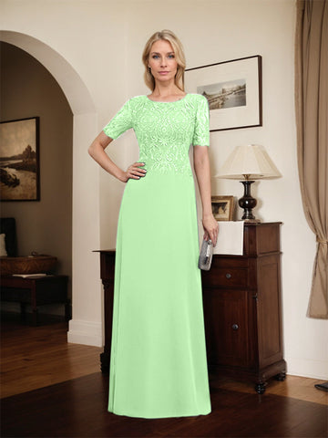 A-line Scoop Floor-Length Lace Chiffon Mother of the Bride Dress With Sequins