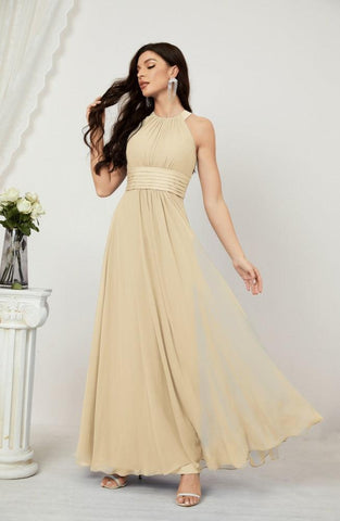 Baoleely Formal Party Gown Dress Chiffon Halter Long Sleeveless Bridesmaid Dresses 2802