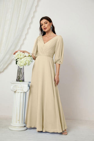 Baoleely  Formal Prom Gown Women V-Neck Chiffon Bridesmaid Dresses Long Bishop Sleeve Party Dress 2807
