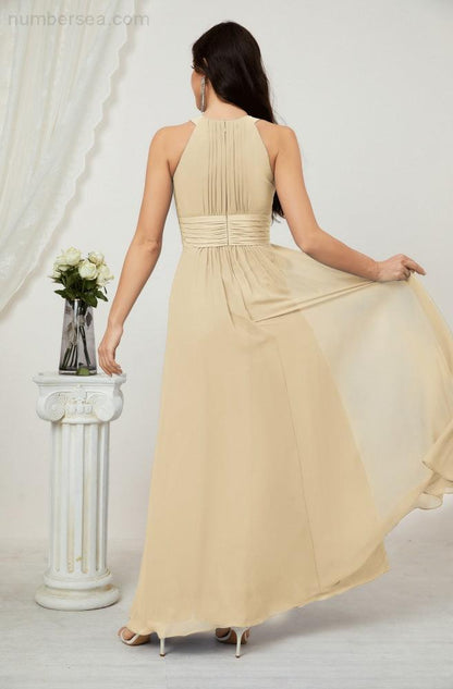 Numbersea Formal Party Gown Dress Chiffon Halter Long Sleeveless Bridesmaid Dresses 2802