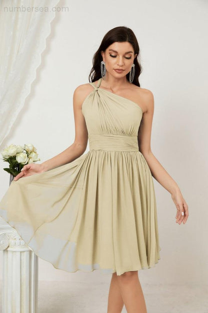 Numbersea Women Chiffon Short One Shoulder Bridesmaid Dress Formal Dresses for Party Homecoming  2804