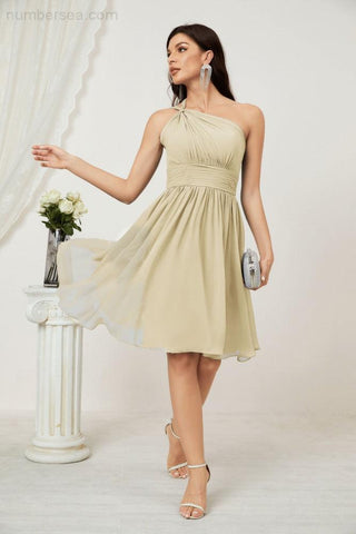 Baoleely Women Chiffon Short One Shoulder Bridesmaid Dress Formal Dresses for Party Homecoming 2804