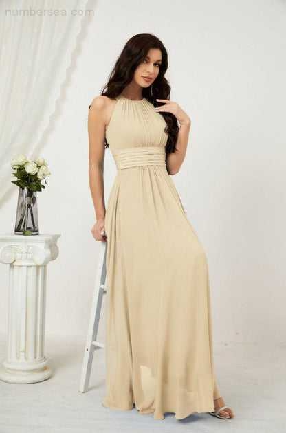 Numbersea Formal Party Gown Dress Chiffon Halter Long Sleeveless Bridesmaid Dresses 2802