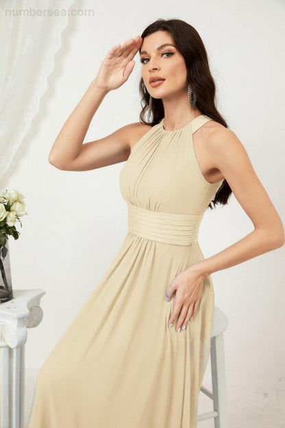 Numbersea Formal Party Gown Dress Chiffon Halter Long Sleeveless Bridesmaid Dresses 2802