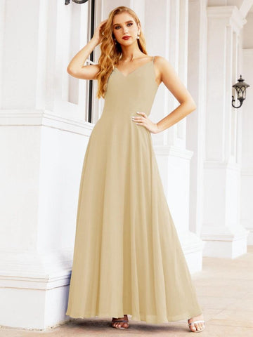 Baoleely Spaghetti Strap Bridesmaid Dresses V Neck Butterfly Back Fromal Evening Party Prom Gown 28036