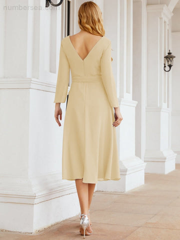 Robe de demoiselle d'honneur dos nu en V avec ceinture à la taille - Mère de la mariée - Invitée au mariage SY28031