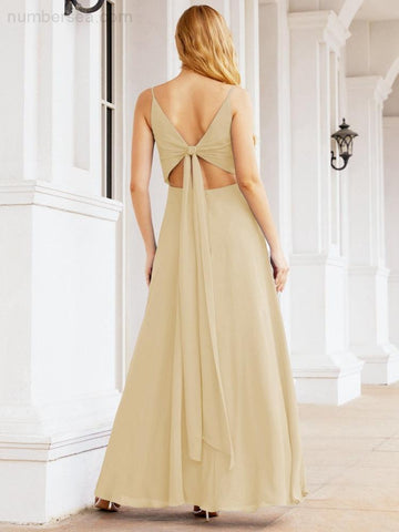Baoleely Spaghetti Strap Bridesmaid Dresses V Neck Butterfly Back Fromal Evening Party Prom Gown 28036