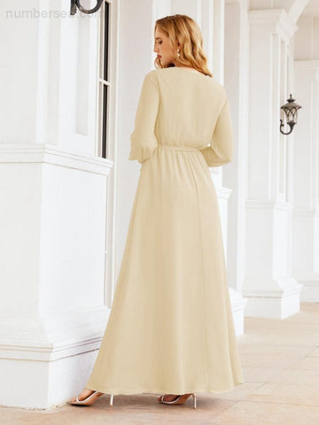 Robe de demoiselle d'honneur en mousseline Sunnderly pour femme, coupe trapèze, manches longues, robe de soirée formelle pour invitée de mariage SY28032 