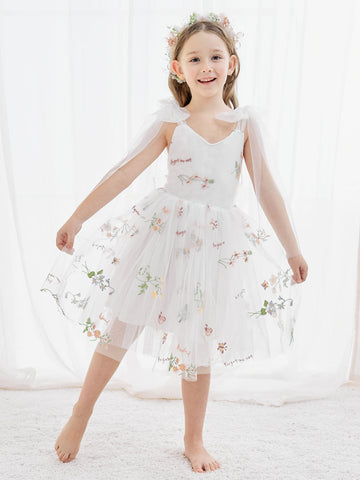 A-Line Sleeveless Floral Embroidered Tulle Toddler Flower Girl Dress