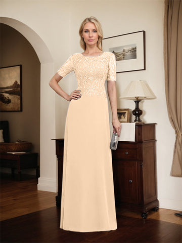 A-line Scoop Floor-Length Lace Chiffon Mother of the Bride Dress With Sequins