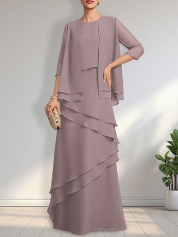 Sheath Scoop Floor-Length Chiffon Mother of the Bride Dress