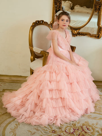 A-line Tulle Sweep Train Pearl Pink Dress (2003225563)