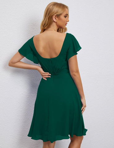Robe de soirée dos nu, robe de bal formelle, longueur genou, manches courtes, robe de cocktail 28077 