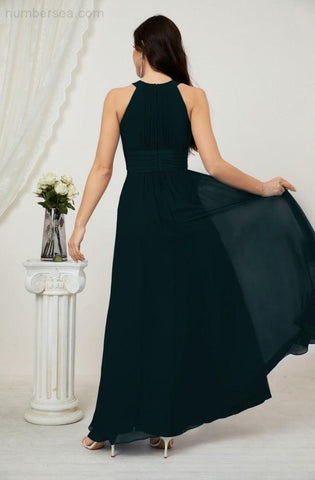 Baoleely Formal Party Gown Dress Chiffon Halter Long Sleeveless Bridesmaid Dresses 2802