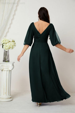 Baoleely  Formal Prom Gown Women V-Neck Chiffon Bridesmaid Dresses Long Bishop Sleeve Party Dress 2807